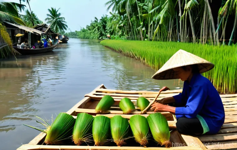베트남 메콩강 투어 - **Prompt:** A vibrant, authentic scene at the Cai Rang floating market in the Mekong Delta, Vietnam,...