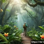 베트남 국립공원 탐방 - A vibrant and dense tropical rainforest scene from a Vietnamese national park, showcasing a variety ...
